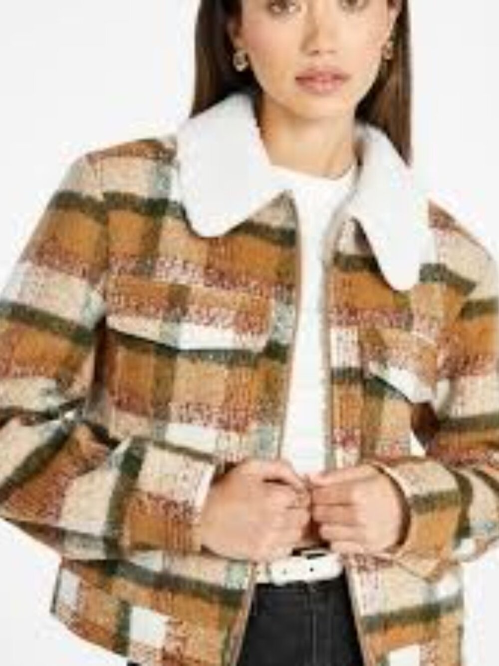Sherpa Bomber Jacket Tan Plaid Jacket With Sherpa Collar Tan Gray Size M